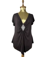 Y2K V-Neck Draped Top with Silver Rhinestone Embellishment - Image 2