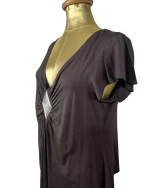 Y2K V-Neck Draped Top with Silver Rhinestone Embellishment - Image 4