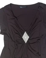 Y2K V-Neck Draped Top with Silver Rhinestone Embellishment - Image 6