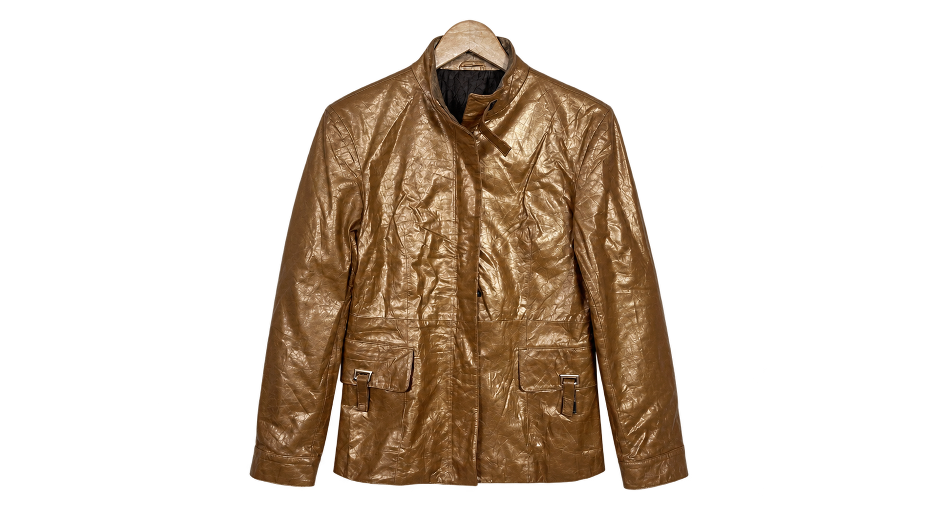 FNK497 Phoenix Metallic Gold Genuine Leather Women's Jacket - Image 1