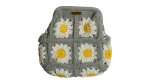 Grey Daisy Crochet Clutch Bag