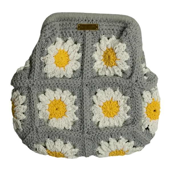Grey Daisy Crochet Clutch Bag
