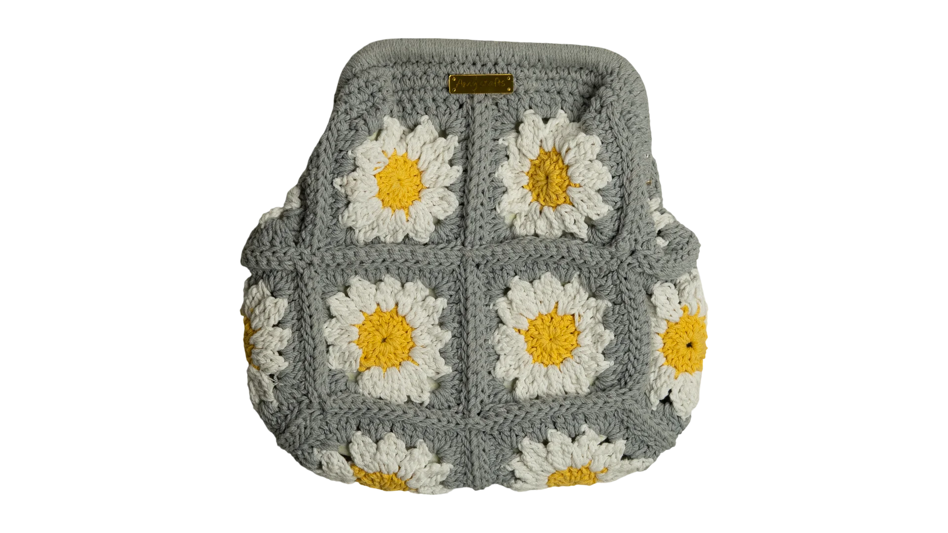 1 DSC02076 1 Grey Daisy Crochet Clutch Bag - Image 1