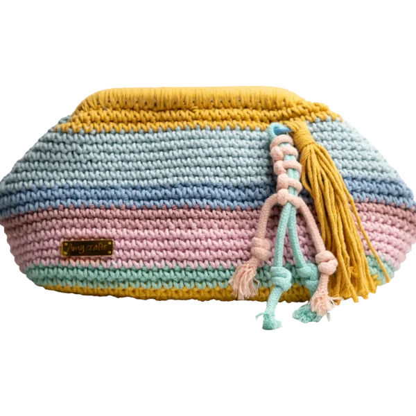 Pastel Striped Crochet Clutch Bag