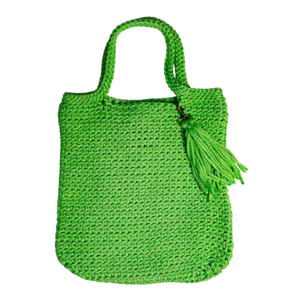 Green Crochet Tassel Tote Bag