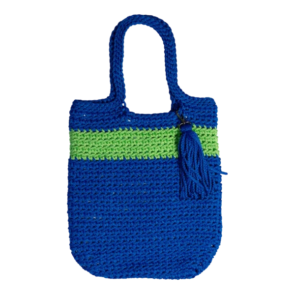 Blue and Green Crochet Tote Bag