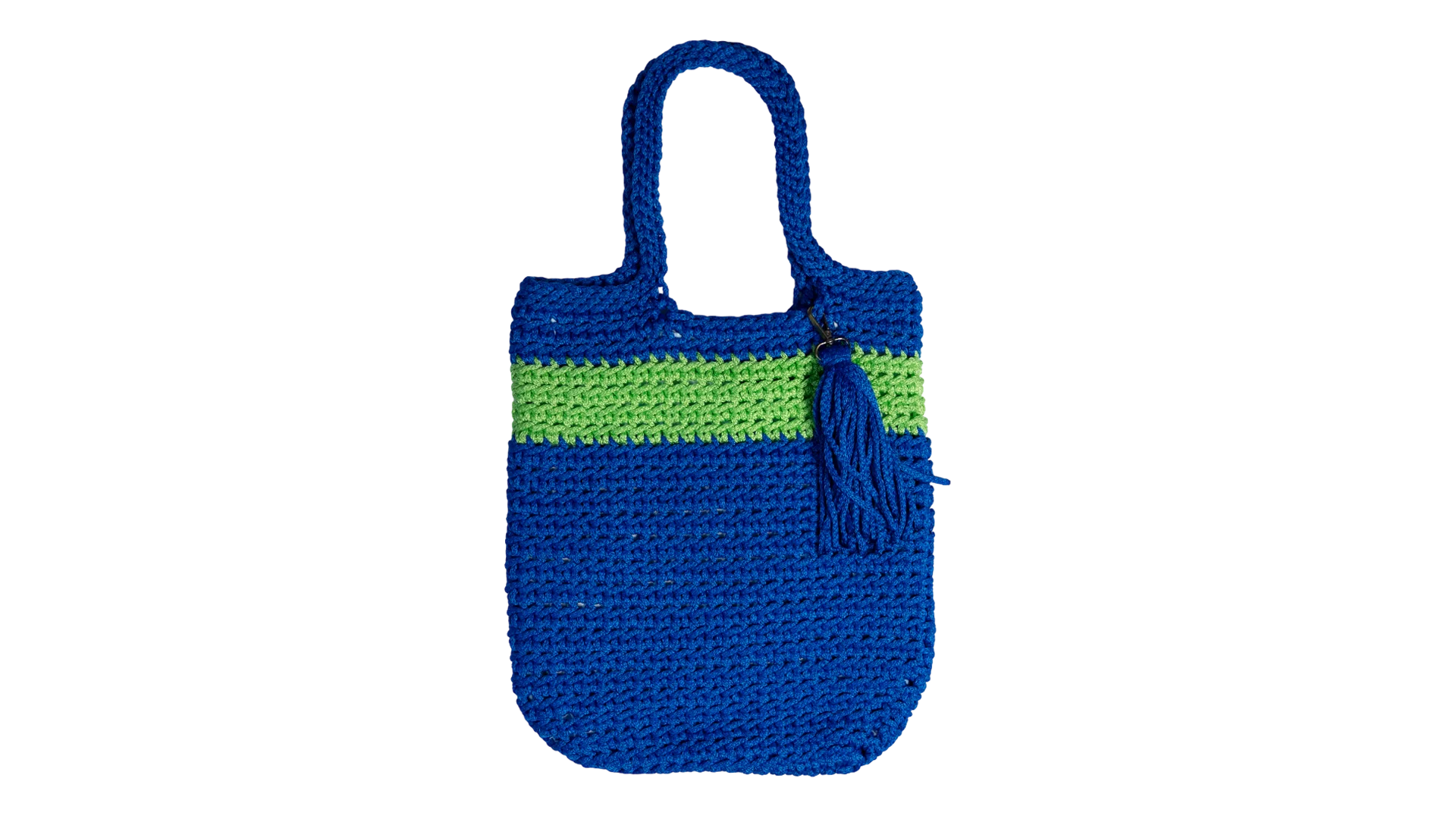 77 DSC02152 77 Blue and Green Crochet Tote Bag - Image 1