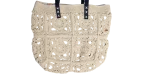 Cream Crochet Tote with Navy Handles - Image 2