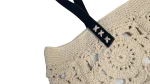 Cream Crochet Tote with Navy Handles - Image 8