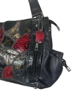 2000s Slouchy Leather Tote with Multicolor Reptile Panels - Image 2