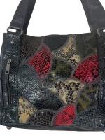 2000s Slouchy Leather Tote with Multicolor Reptile Panels - Image 4