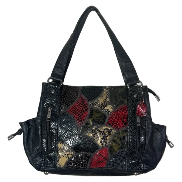 2000s Slouchy Leather Tote with Multicolor Reptile Panels