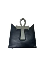 Egyptian Black Leather Ankh Statement Bag - Image 2
