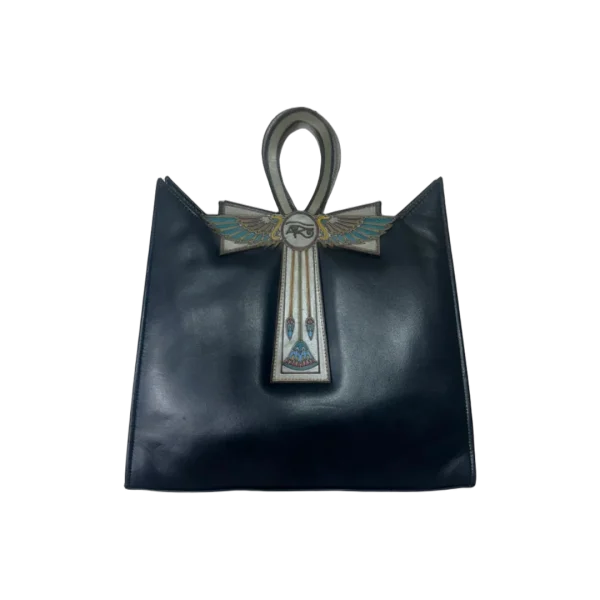 Egyptian Black Leather Ankh Statement Bag