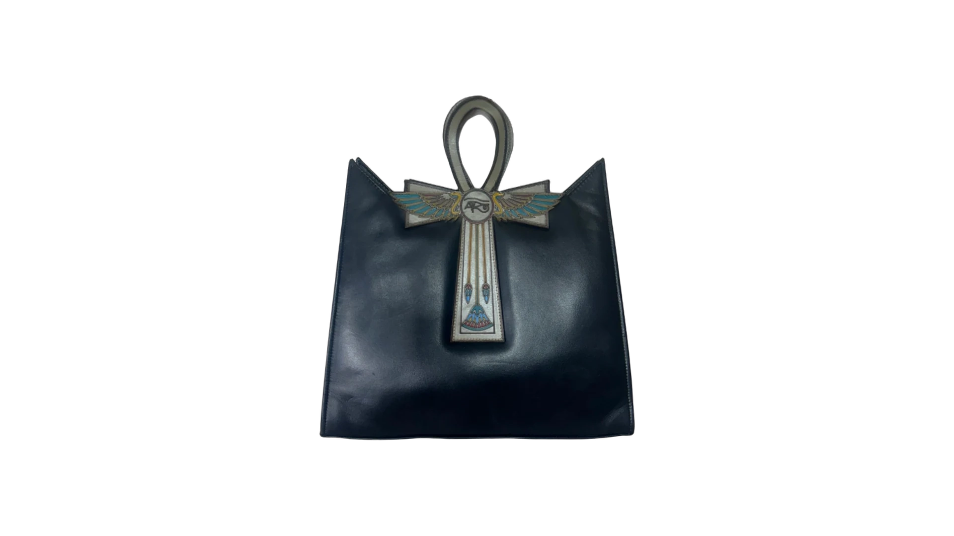 FNK523 Egyptian Black Leather Ankh Statement Bag - Image 1