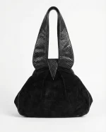 Leather Home Suede Handbag with Reptile Texture Handles - Image 2