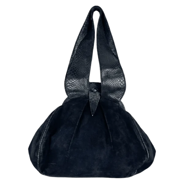 Leather Home Suede Handbag with Reptile Texture Handles