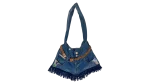 Upcycled Denim Jeans Shoulder Bag with Braided Belt and Lace Trim