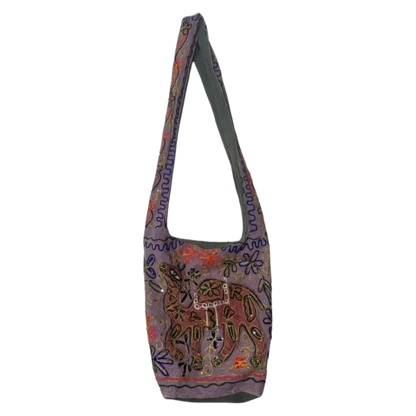 Purple Embroidered Camel Boho Bag
