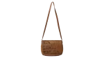Tan Leather Messenger Crossbody Bag w/ Hair-On Cowhide Panel