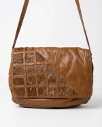 Tan Leather Messenger Crossbody Bag w/ Hair-On Cowhide Panel - Image 2