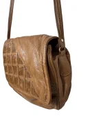 Tan Leather Messenger Crossbody Bag w/ Hair-On Cowhide Panel - Image 3