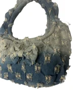 Y2K Distressed Denim Mini Bag with Bow Detail - Image 2