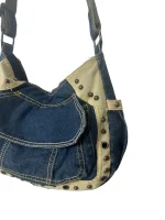 Y2K Grunge Denim Shoulder Bag with Grommet Details - Image 2