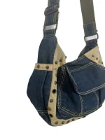 Y2K Grunge Denim Shoulder Bag with Grommet Details - Image 3