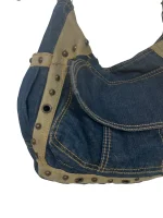 Y2K Grunge Denim Shoulder Bag with Grommet Details - Image 4