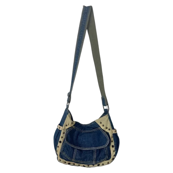 Y2K Grunge Denim Shoulder Bag with Grommet Details