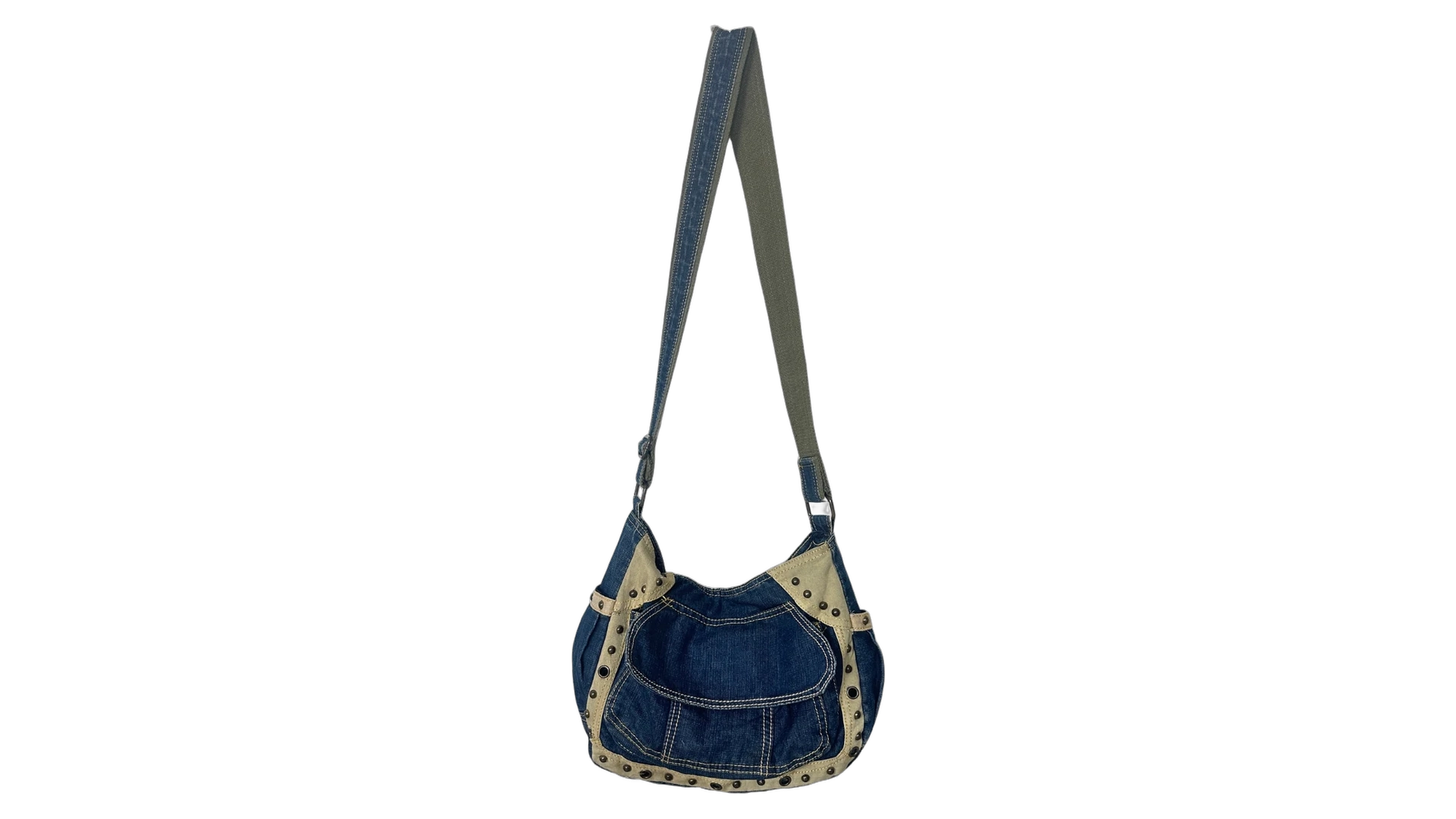 FNK544 Y2K Grunge Denim Shoulder Bag with Grommet Details - Image 1