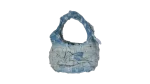 Y2K Light Wash Distressed Denim Mini Bag with Bow Detail