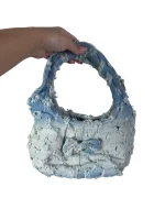 Y2K Light Wash Distressed Denim Mini Bag with Bow Detail - Image 2