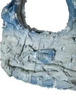 Y2K Light Wash Distressed Denim Mini Bag with Bow Detail - Image 4