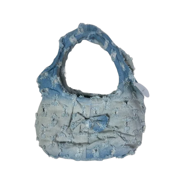 Y2K Light Wash Distressed Denim Mini Bag with Bow Detail