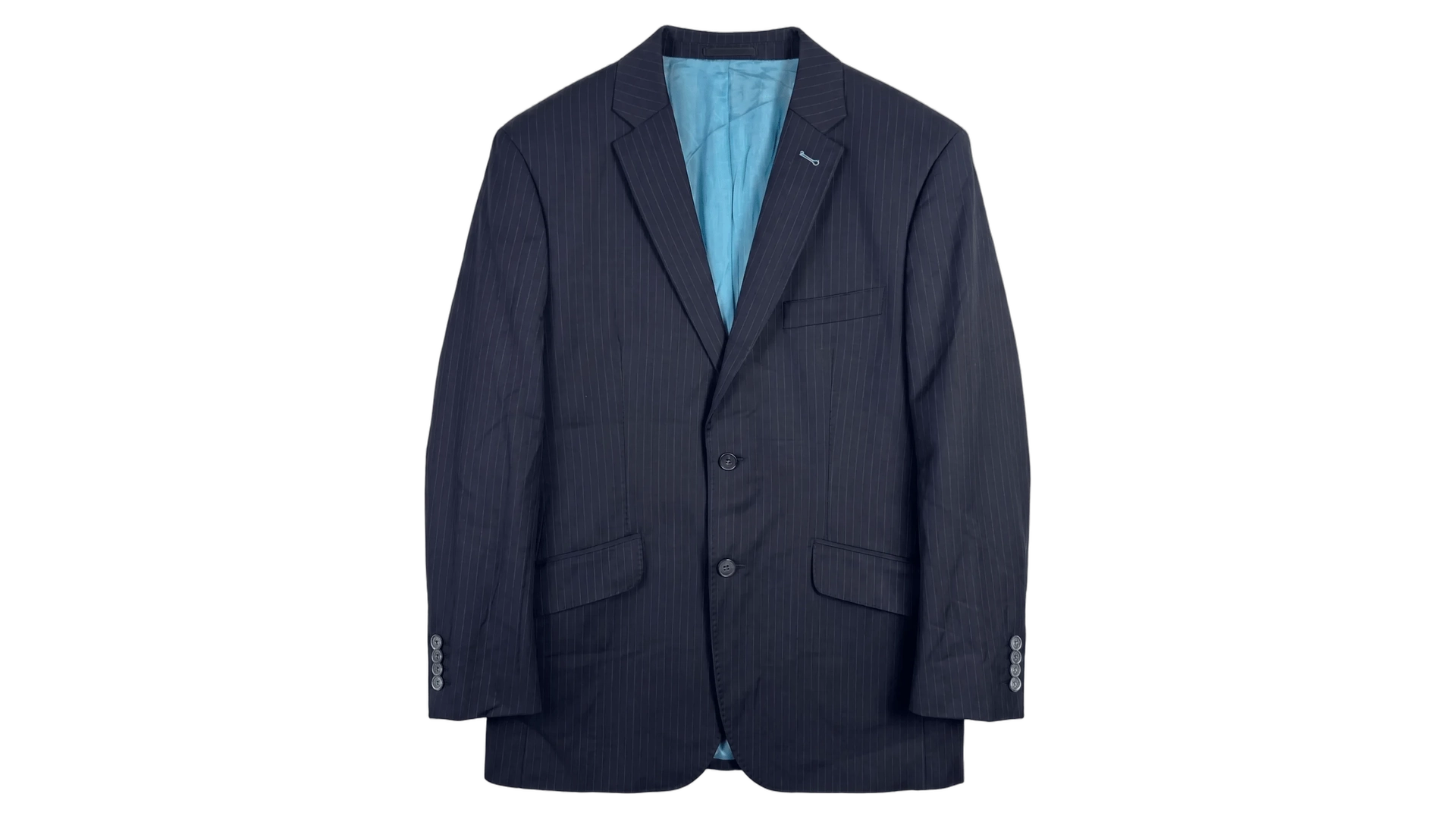 FNK560 StanBridge Wool Pinstripe Navy Slimfit Blazer - Image 1