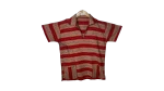 Red Striped Woven Polo Shirt with Front Pockets