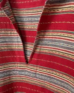 Red Striped Woven Polo Shirt with Front Pockets - Image 2