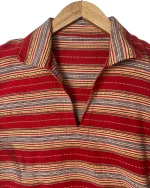 Red Striped Woven Polo Shirt with Front Pockets - Image 4