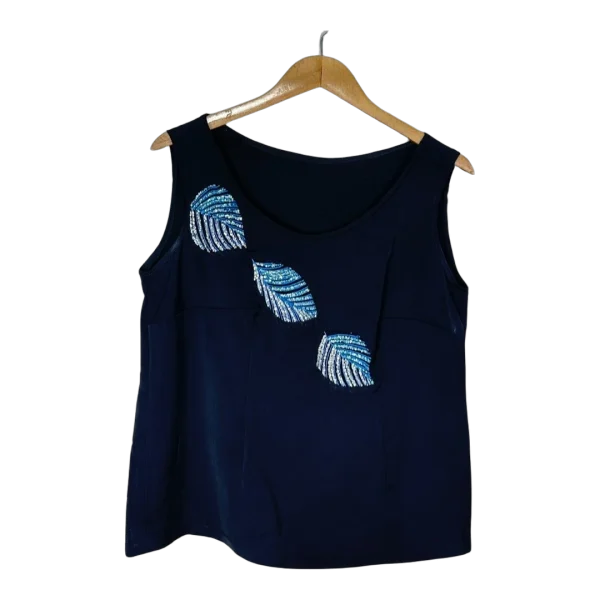 Black Tank-top with Leaf Rhinestones Detailing