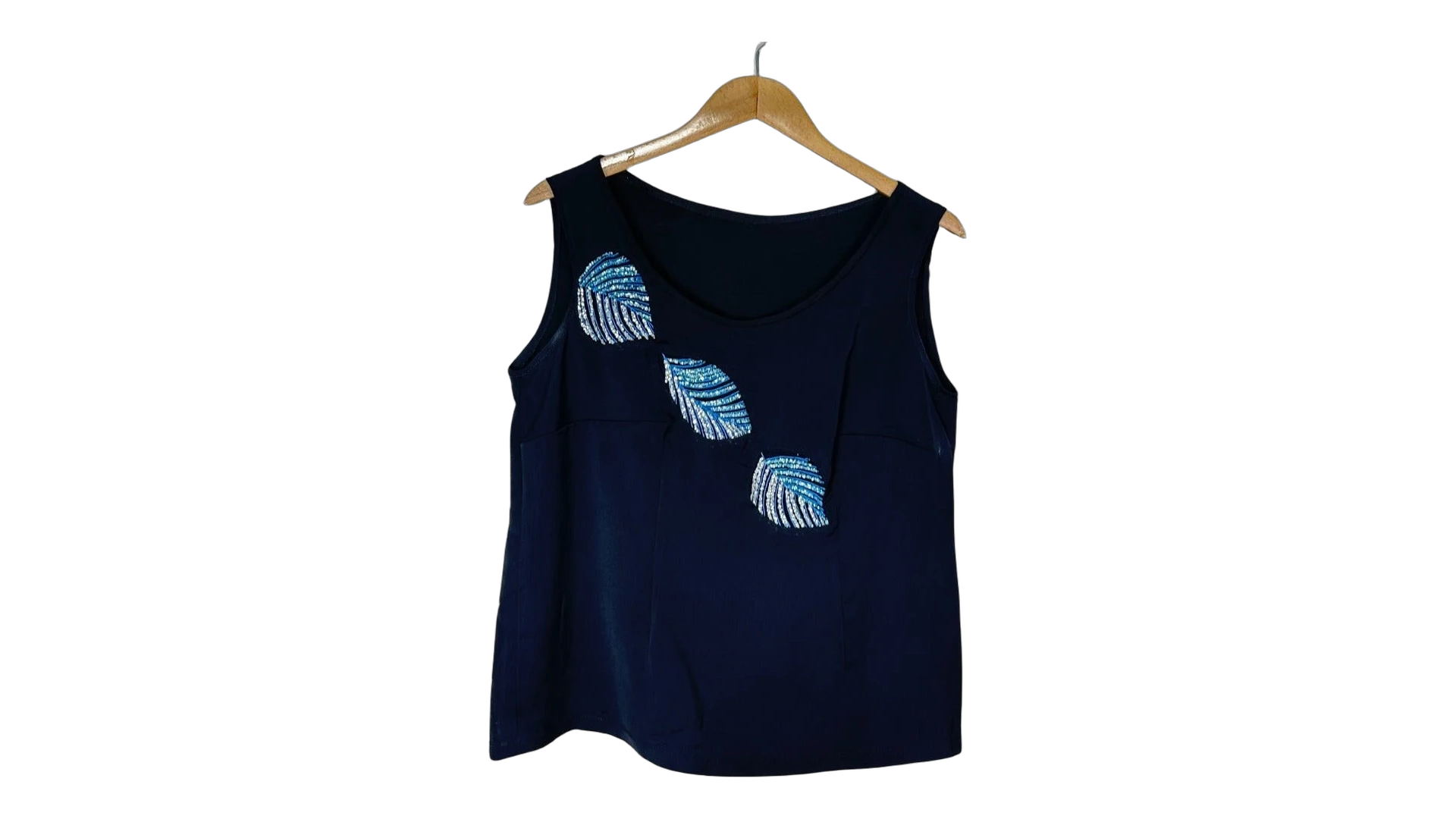 FNK594 Black Tank-top with Leaf Rhinestones Detailing - Image 1