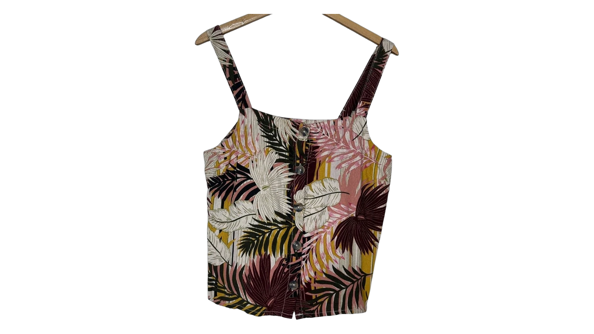 FNK607 Papaya Foliage Patterned Cropped Top - Image 1