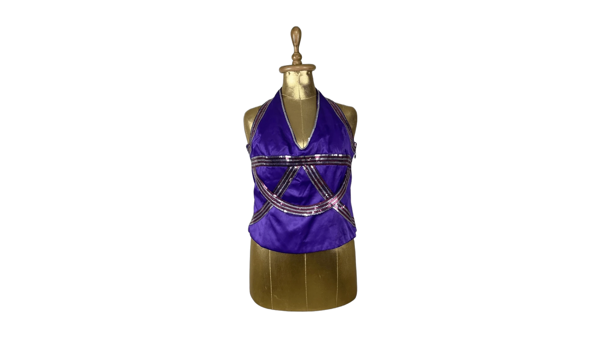 FNK611 Günbeyi Purple Sequin Halter Corset Top - Image 1