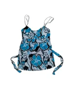 Y2K Blue Tropical Floral Padded Cami Top w/ Back Tie - Image 2