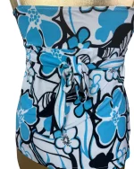 Y2K Blue Tropical Floral Padded Cami Top w/ Back Tie - Image 3