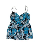 Y2K Blue Tropical Floral Padded Cami Top w/ Back Tie - Image 5