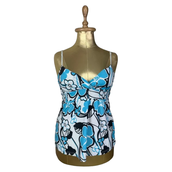 Y2K Blue Tropical Floral Padded Cami Top w/ Back Tie