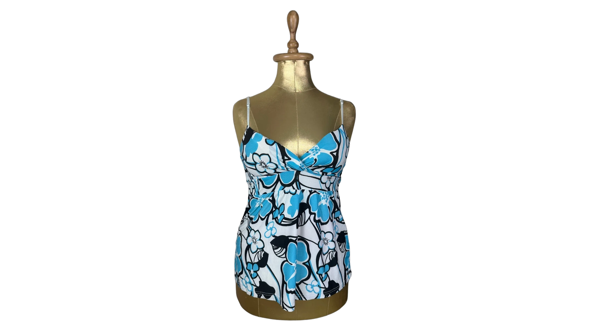 FNK612 Y2K Blue Tropical Floral Padded Cami Top w/ Back Tie - Image 1
