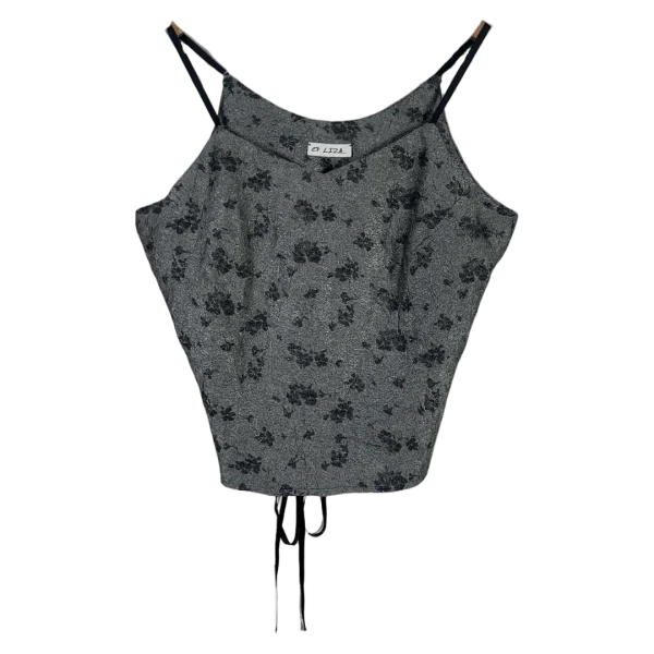 Y2K Silver Et Liza Lace-Up Back Cami Top